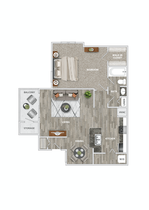 Floor plan for 1 bed, 1 bath, 800 sqft