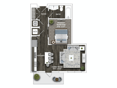 Floor plan for studio, 1 bath, 601 sqft