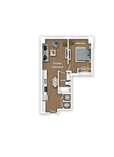 Floor plan for 1 bed, 1 bath, 660 sqft