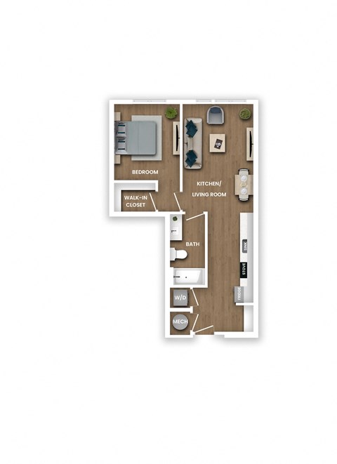 Floor plan for 1 bed, 1 bath, 682 sqft