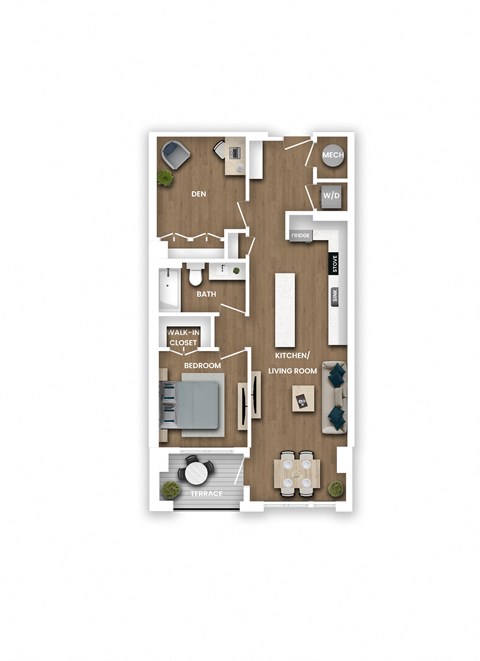 Floor plan for 1 bed, 1 bath, 849 sqft