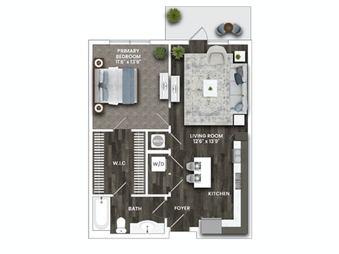 Floor plan for 1 bed, 1 bath, 704 sqft