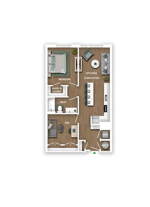 Floor plan for 1 bed, 1 bath, 862 sqft