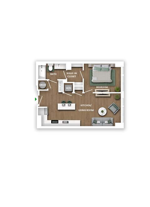 Floor plan for 1 bed, 1 bath, 694 sqft