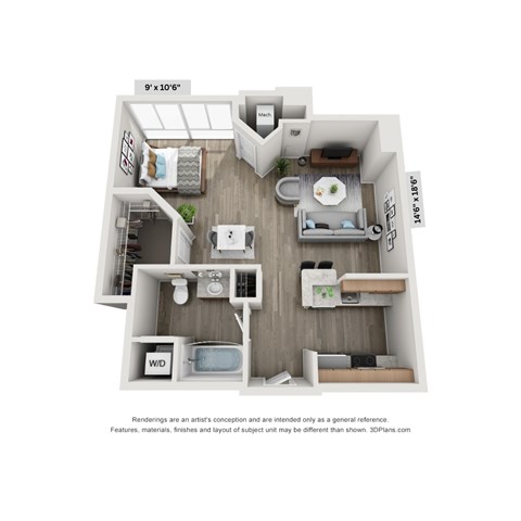 Floor plan for studio, 1 bath, 564 sqft