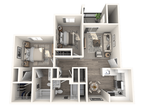 Floor plan for 2 beds, 2 baths, 927 sqft