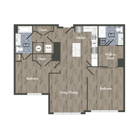 Floor plan for 2 beds, 2 baths, 1095 sqft