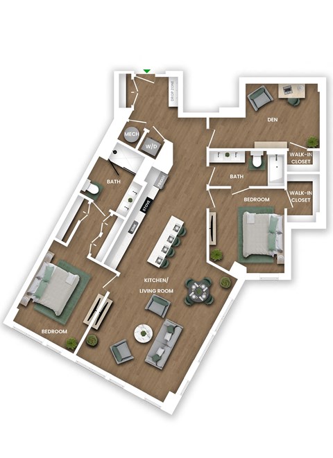 Floor plan for 3 beds, 2 baths, 1573 sqft