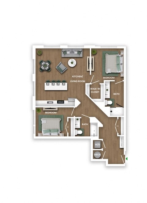 Floor plan for 2 beds, 2 baths, 1194 sqft