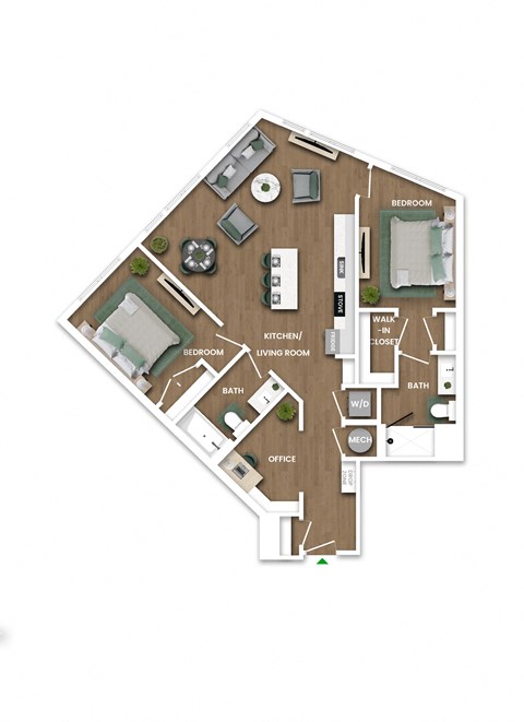 Floor plan for 2 beds, 2 baths, 1146 sqft