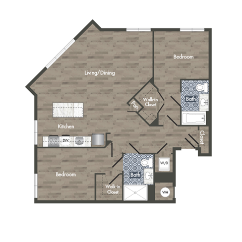 Floor plan for 2 beds, 2 baths, 1150 sqft