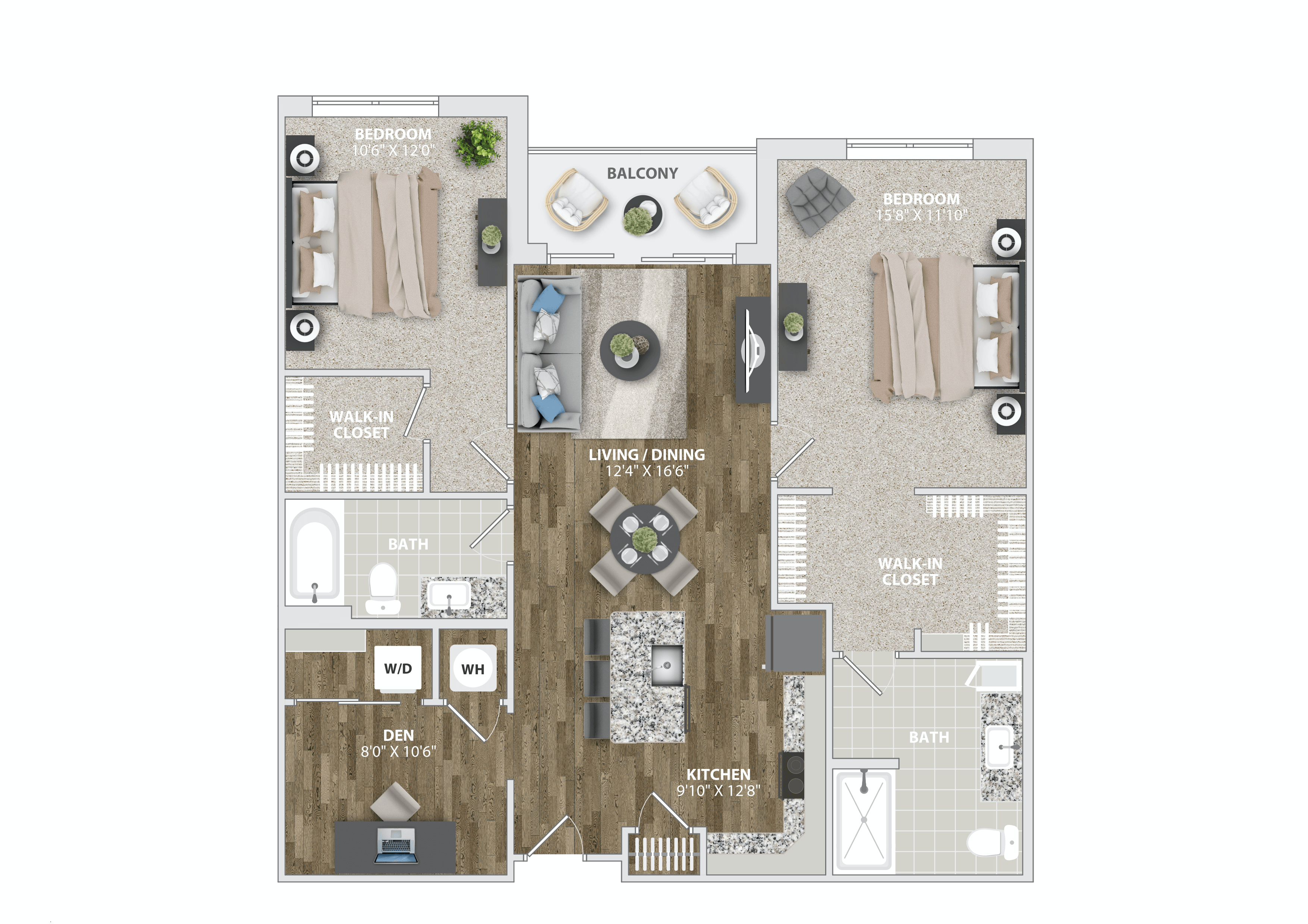 Floor plan for 2 beds, 2 baths, 1218 sqft