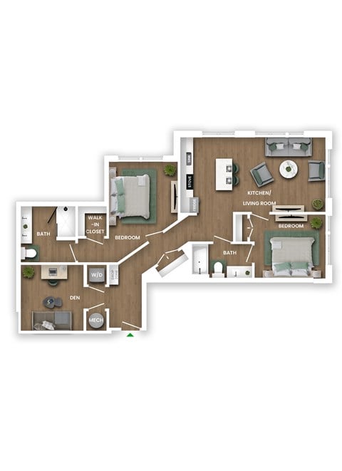 Floor plan for 2 beds, 2 baths, 1103 sqft