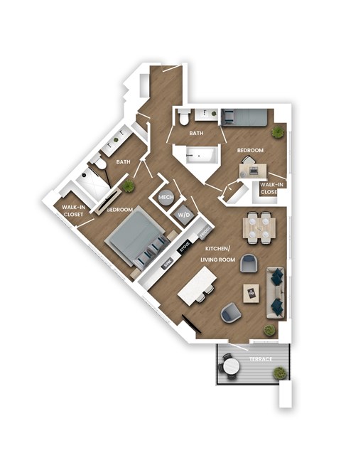 Floor plan for 2 beds, 2 baths, 1122 sqft