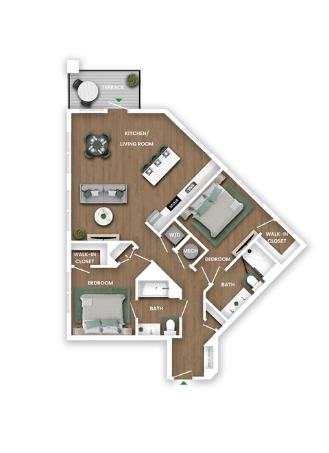 Floor plan for 2 beds, 2 baths, 1126 sqft