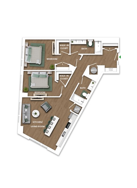 Floor plan for 2 beds, 2 baths, 1178 sqft