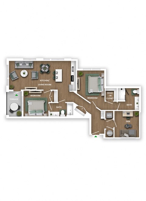 Floor plan for 3 beds, 2 baths, 1626 sqft