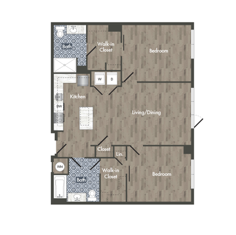 Floor plan for 2 beds, 2 baths, 1190 sqft