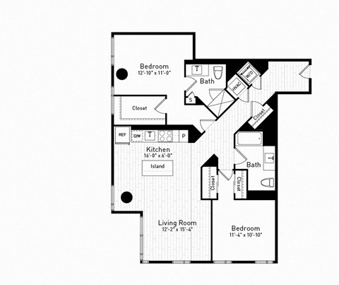 Floor plan for 2 beds, 2 baths, 1226 sqft