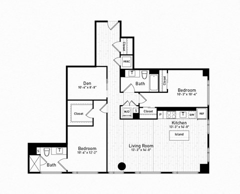 Floor plan for 2 beds, 2 baths, 1348 sqft