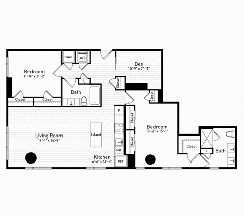 Floor plan for 2 beds, 2 baths, 1400 sqft