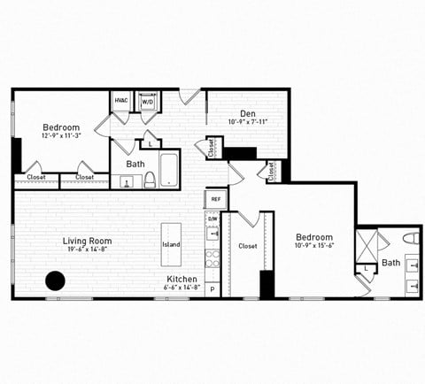 Floor plan for 2 beds, 2 baths, 1444 sqft