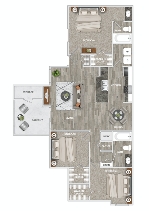 Floor plan for 3 beds, 2 baths, 1200 sqft