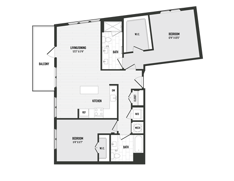 Floor plan for 2 beds, 2 baths, 1206 sqft