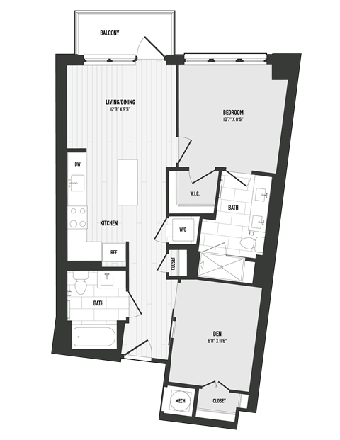 Floor plan for 2 beds, 2 baths, 840 sqft