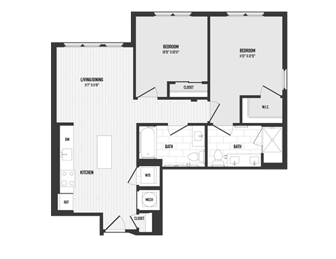 Floor plan for 2 beds, 2 baths