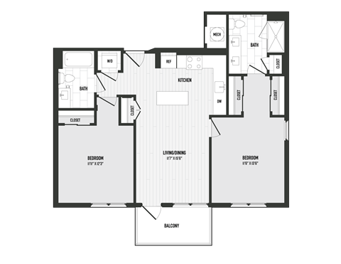 Floor plan for 2 beds, 2 baths