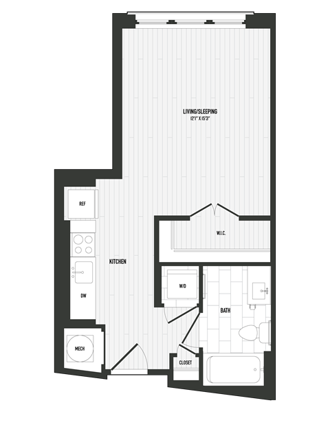 Floor plan for studio, 1 bath