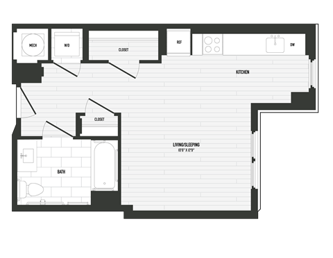 Floor plan for studio, 1 bath