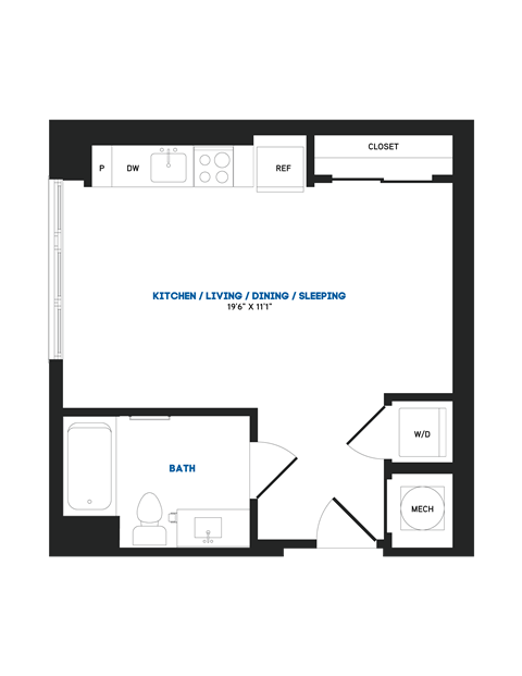 Floor plan for studio, 1 bath, 432 sqft