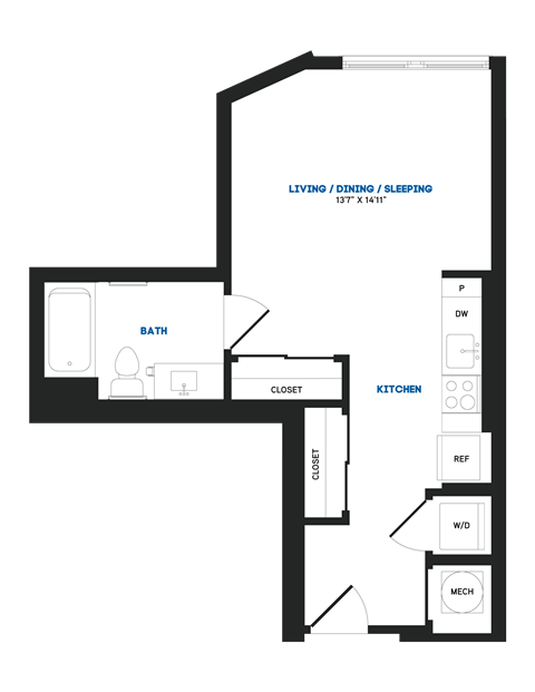 Floor plan for studio, 1 bath, 450 sqft