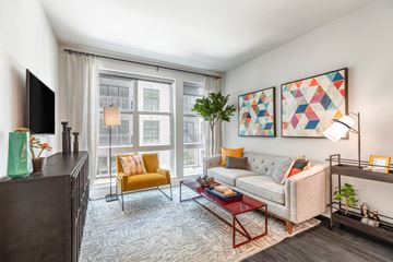 Washington apartment for rent - a living room with a couch and a tv and a window