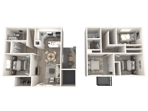 Floor plan for 4 beds, 2 baths, 1415 sqft
