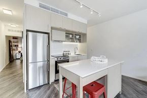 Washington apartment for rent - a kitchen with a white counter and a refrigerator at Reed Row, Washington DC