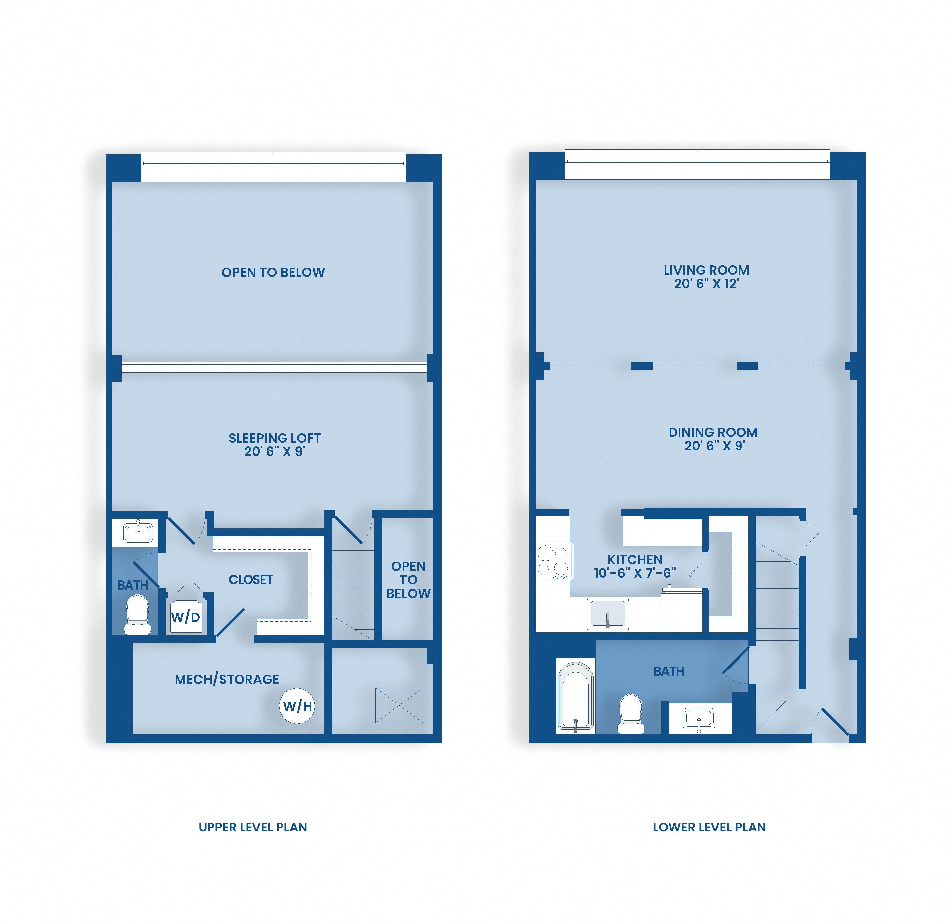 Floor plan for 1 bed, 1.5 baths, 1221 sqft