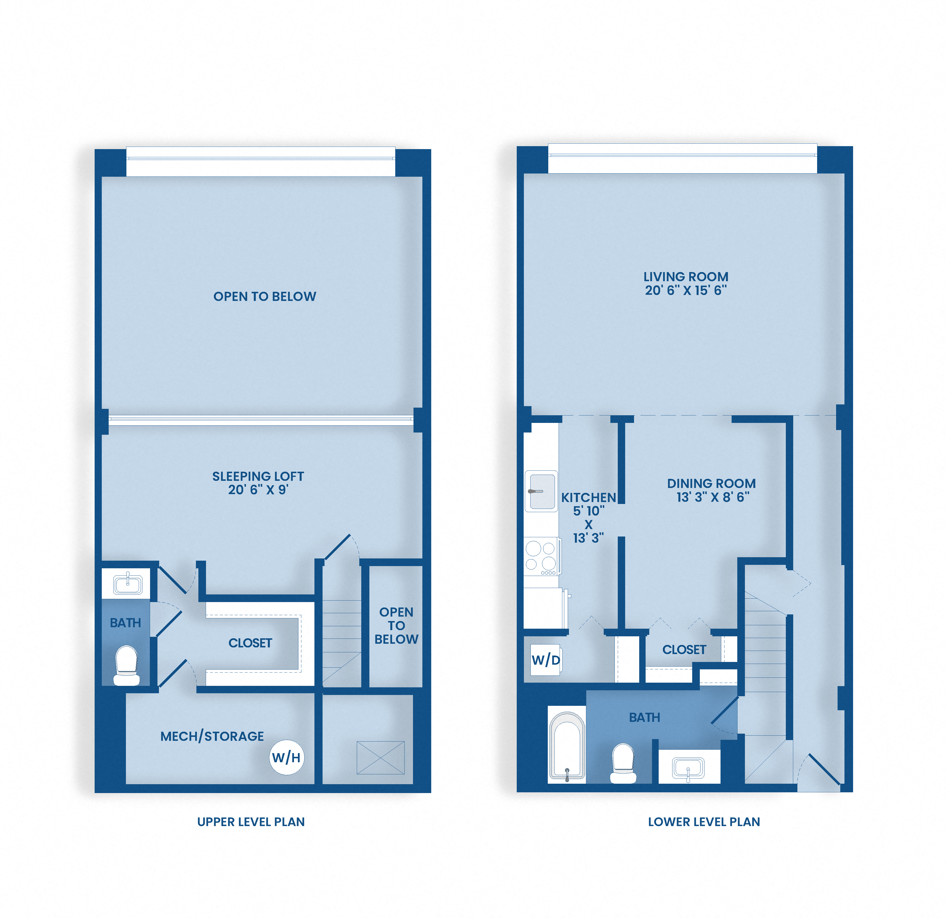 Floor plan for 1 bed, 1.5 baths, 1330 sqft