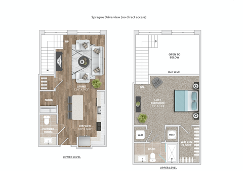 Floor plan for 1 bed, 1 bath, 930 sqft