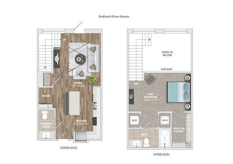 Floor plan for 1 bed, 1 bath, 883 sqft