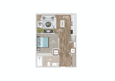 Floor plan for studio, 1 bath, 644 sqft