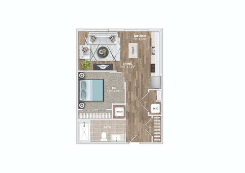 Floor plan for studio, 1 bath, 642 sqft