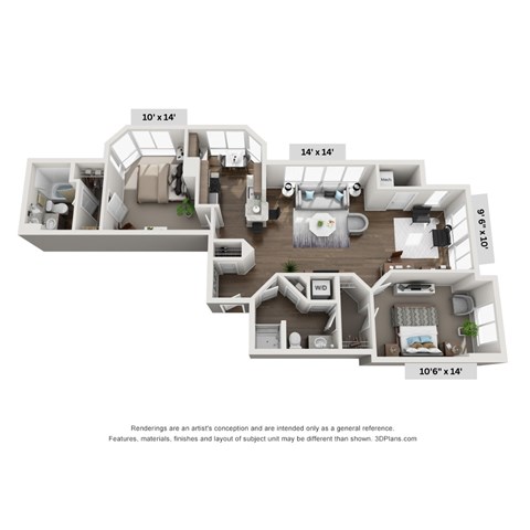 Floor plan for 2 beds, 2 baths, 1008 sqft