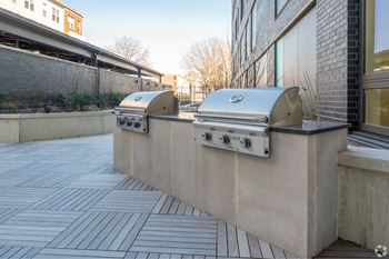 Inviting courtyard with grilling stations