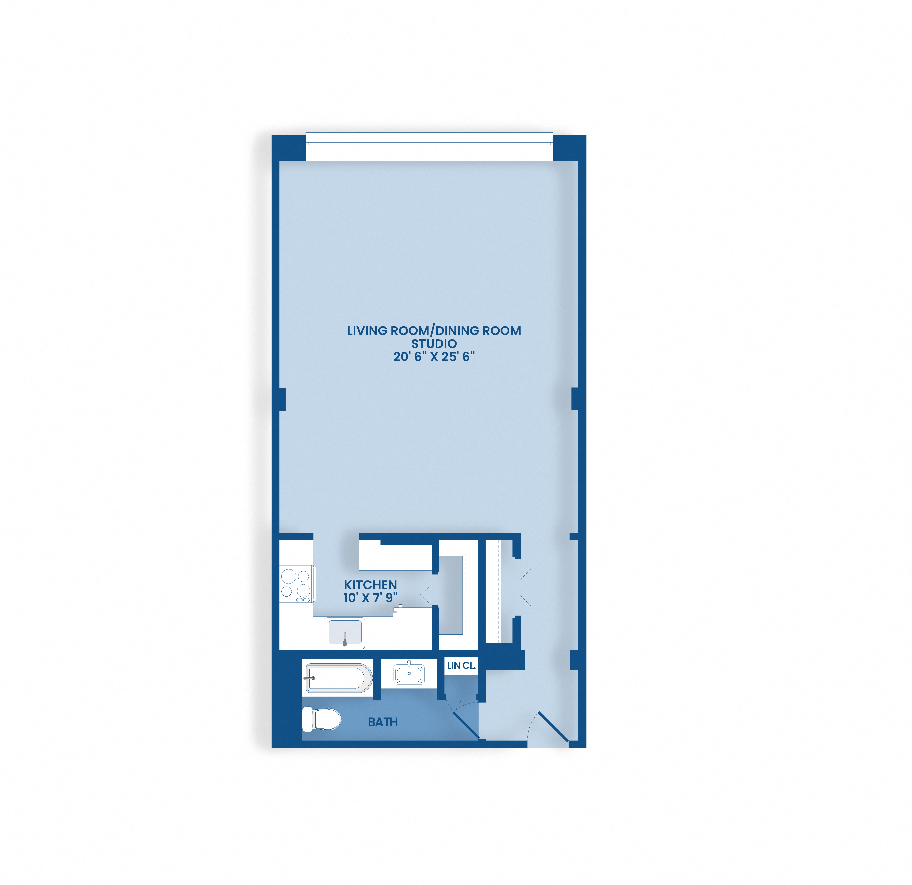 Floor plan for studio, 1 bath, 746 sqft