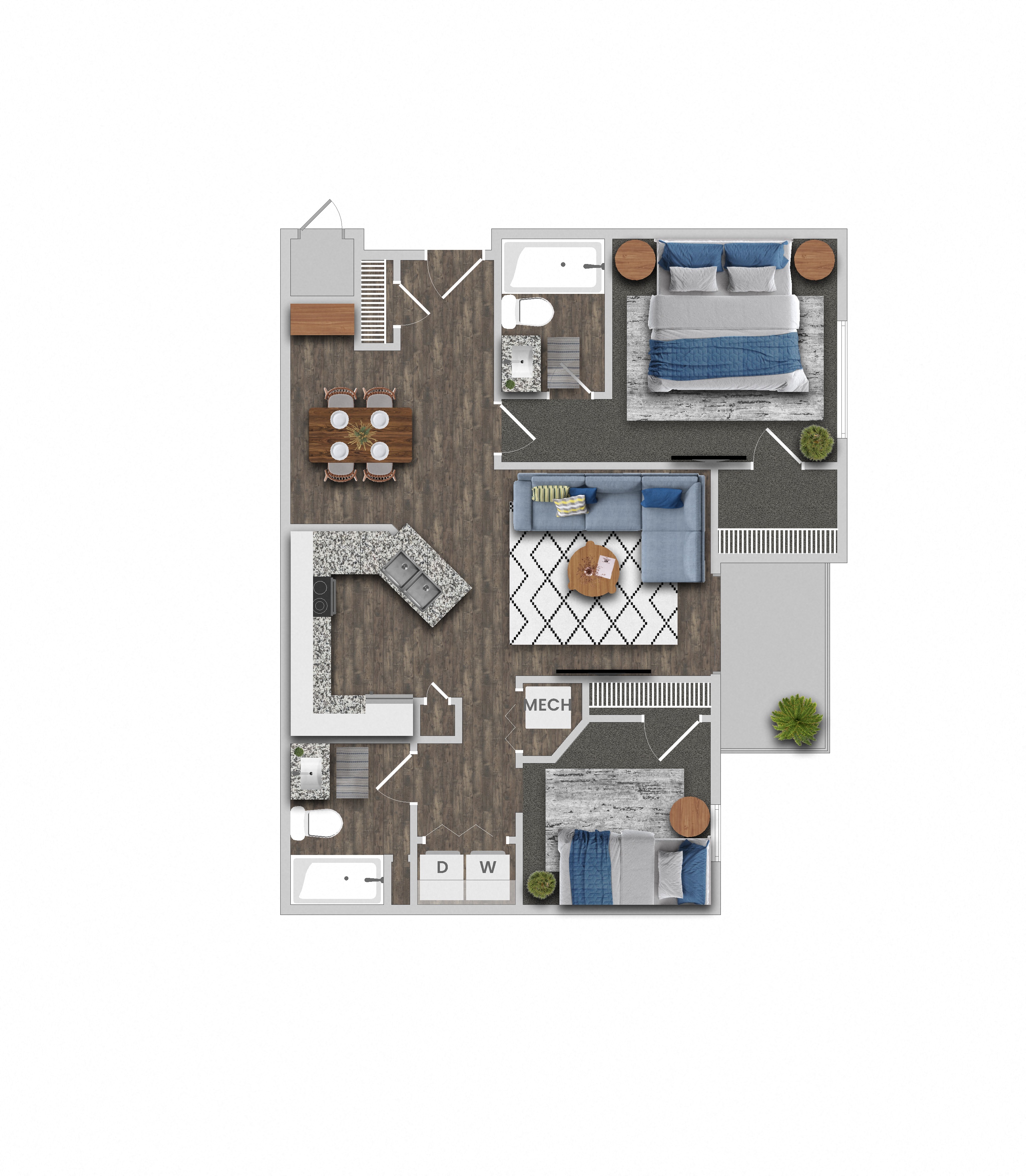 Floor plan for 2 beds, 2 baths, 1008 sqft