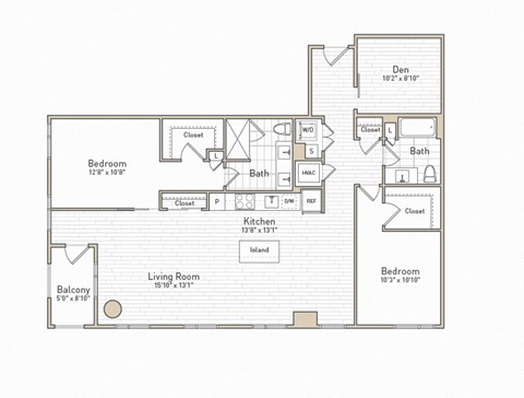 Floor plan for 2 beds, 2 baths, 1350 sqft