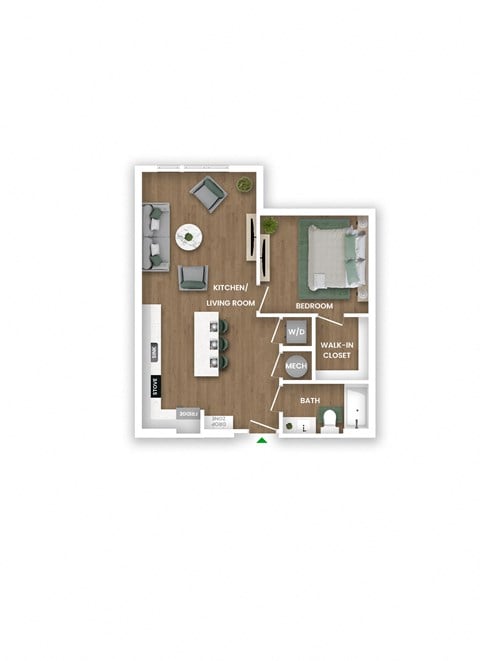 Floor plan for 1 bed, 1 bath, 712 sqft